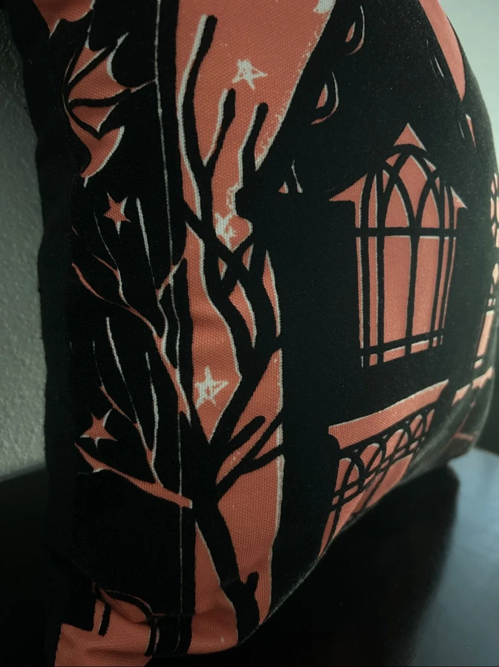 NWOT Haunted House Halloween Throw Pillow / Black Velvet Accents